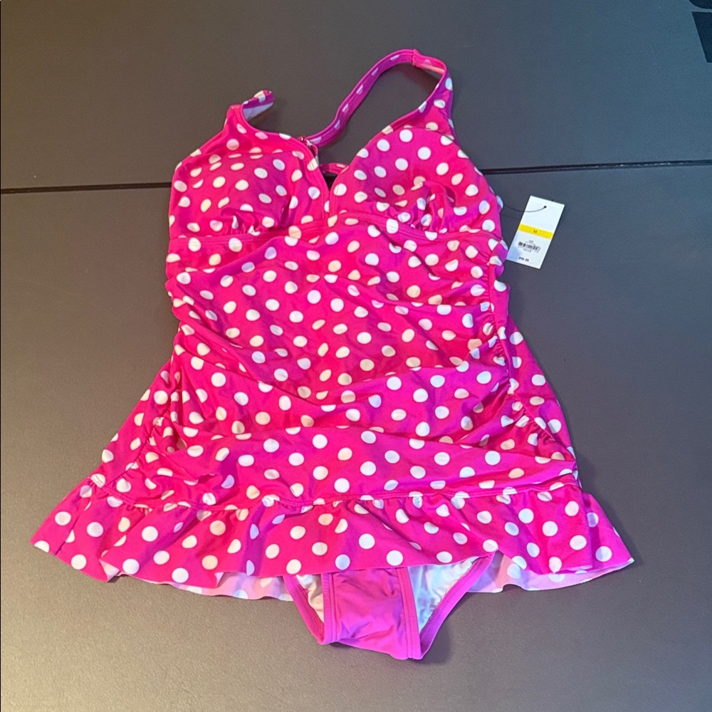 Crown & Ivy Pink Polka Dot One Piece Swimsuit